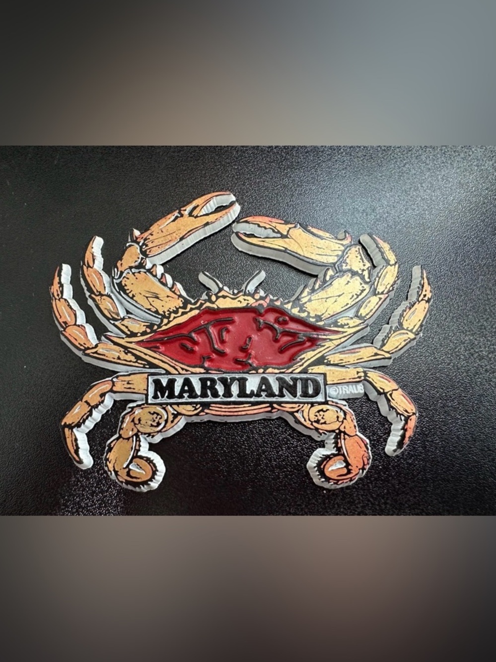 Vintage Maryland Crab Fridge Magnet - Red and Gold Crab Decal